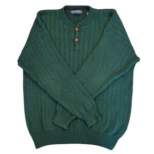 VTG 90s Claybrooke 100% Cotton Forest Green Ribbed Knit Sweater XL Grandpacore